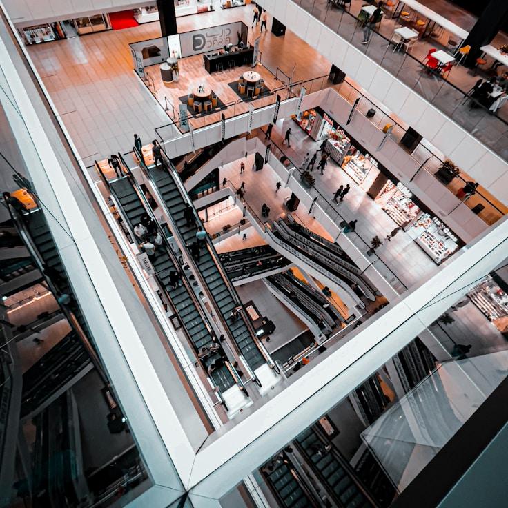 Shopping mall with wide corridors suitable for strollers